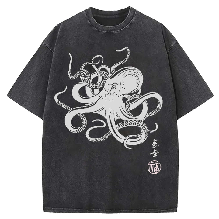 Japanese Octopus Washed Crew Neck T-Shirt