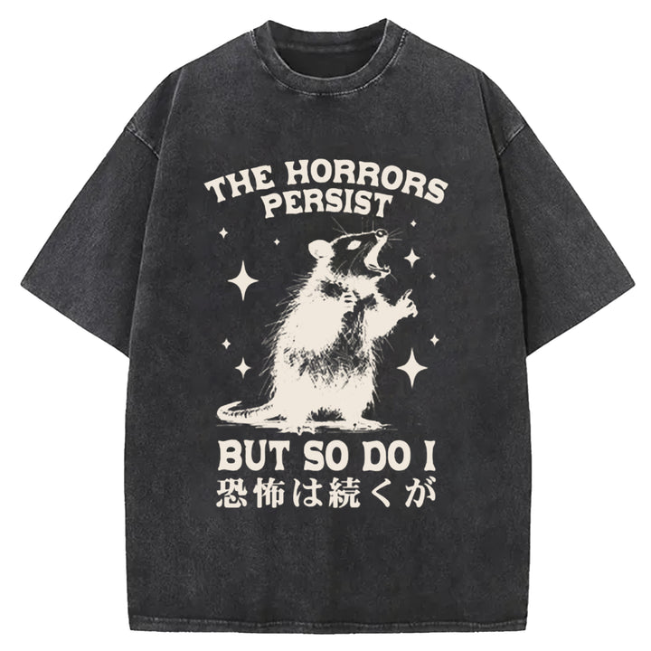 THE HORRORS PERSIST Washed Crew Neck T-shirt