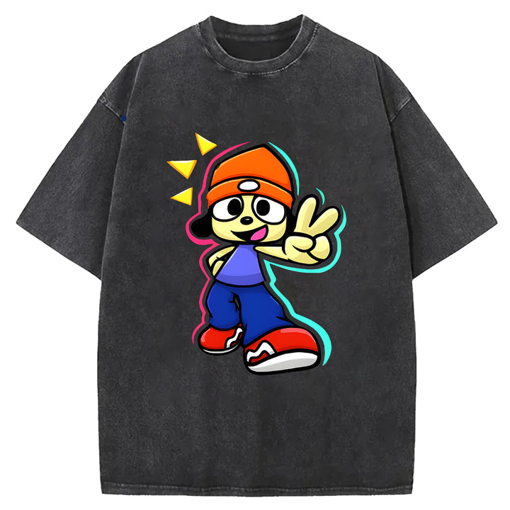 Parappa The Rapper Vintage Design Washed Crew Neck T-Shirt