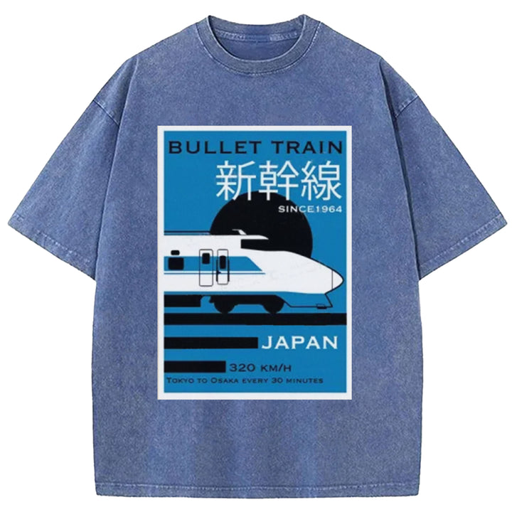 Japan Shinkansen Washed Crew Neck T-shirt