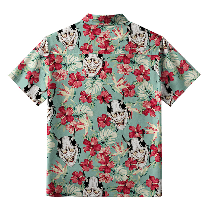 Oni Mask And Flower Button-up Shirt
