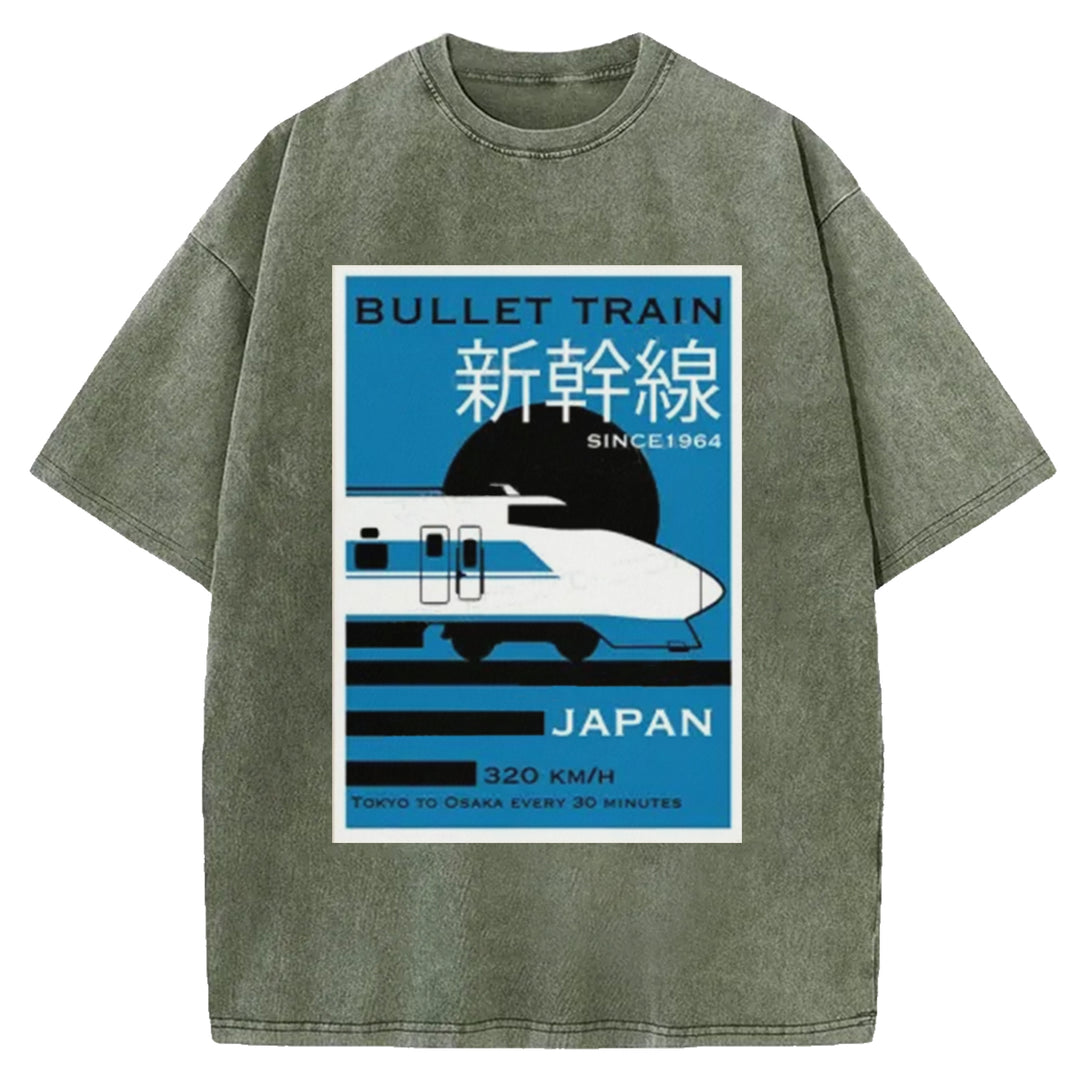Japan Shinkansen Washed Crew Neck T-shirt