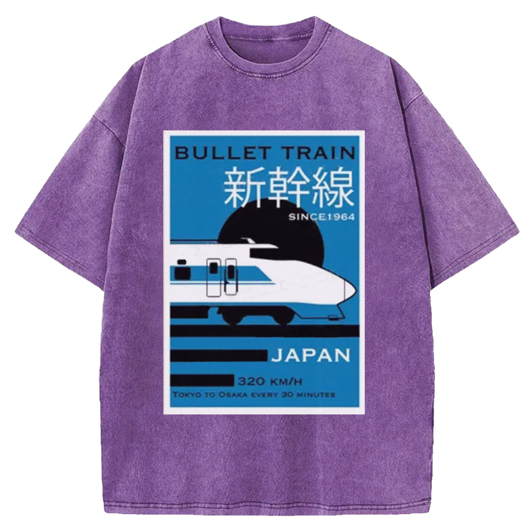 Japan Shinkansen Washed Crew Neck T-shirt