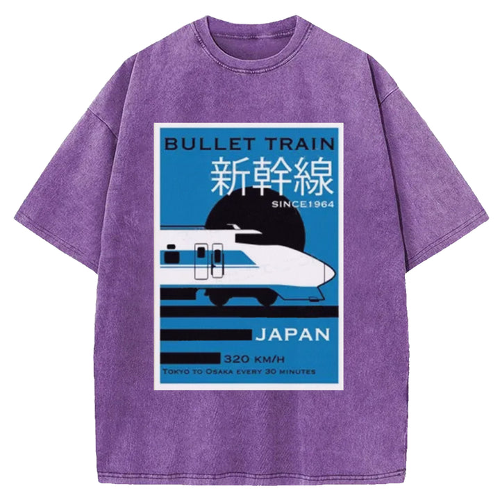 Japan Shinkansen Washed Crew Neck T-shirt