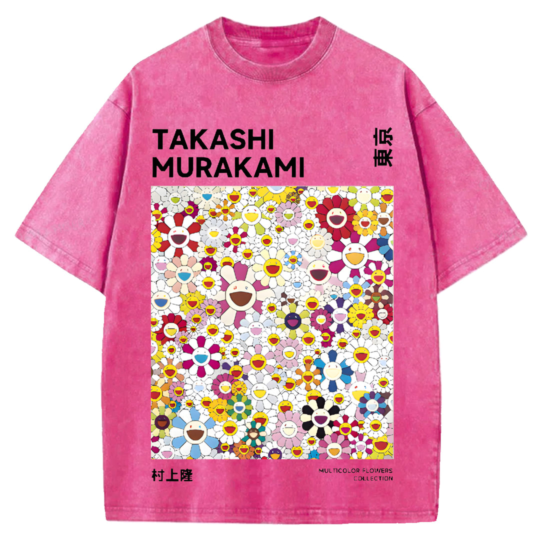 Flower TM Vintage Japanese Design Washed Crew Neck T-Shirt