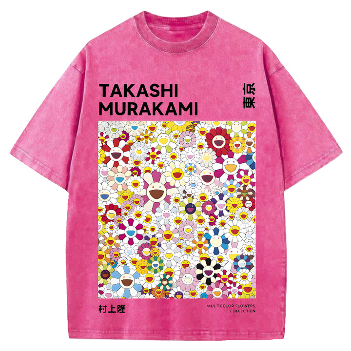 Flower TM Vintage Japanese Design Washed Crew Neck T-Shirt
