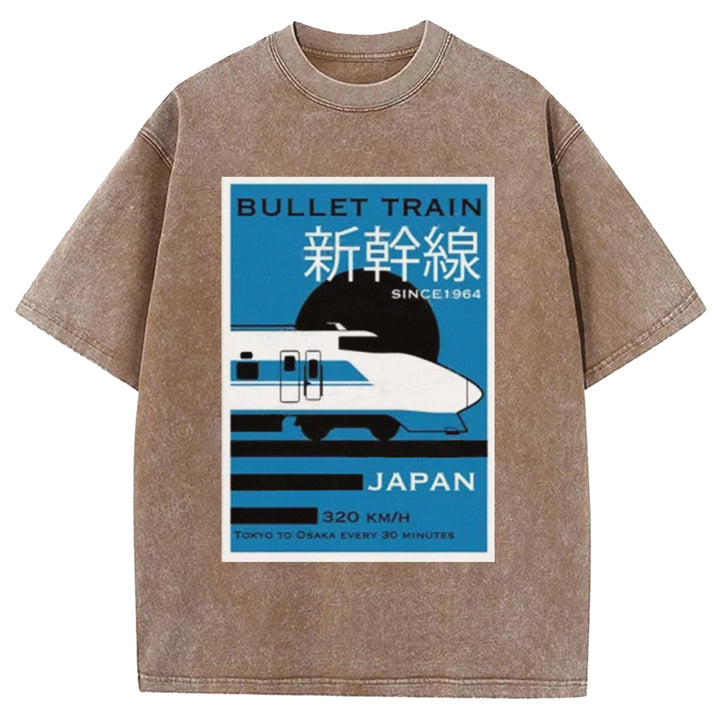 Japan Shinkansen Washed Crew Neck T-shirt