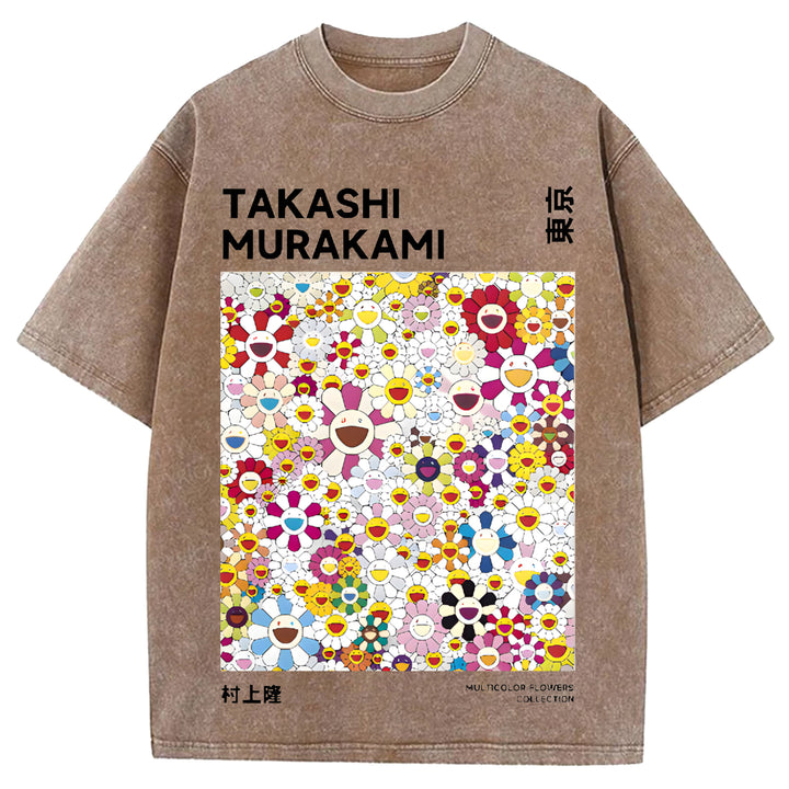 Flower TM Vintage Japanese Design Washed Crew Neck T-Shirt