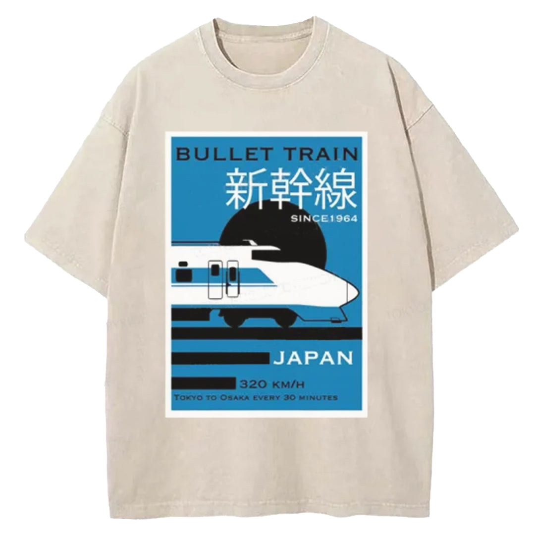 Japan Shinkansen Washed Crew Neck T-shirt