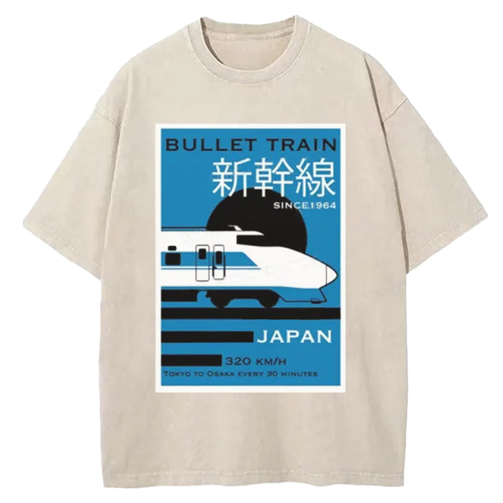 Japan Shinkansen Washed Crew Neck T-shirt