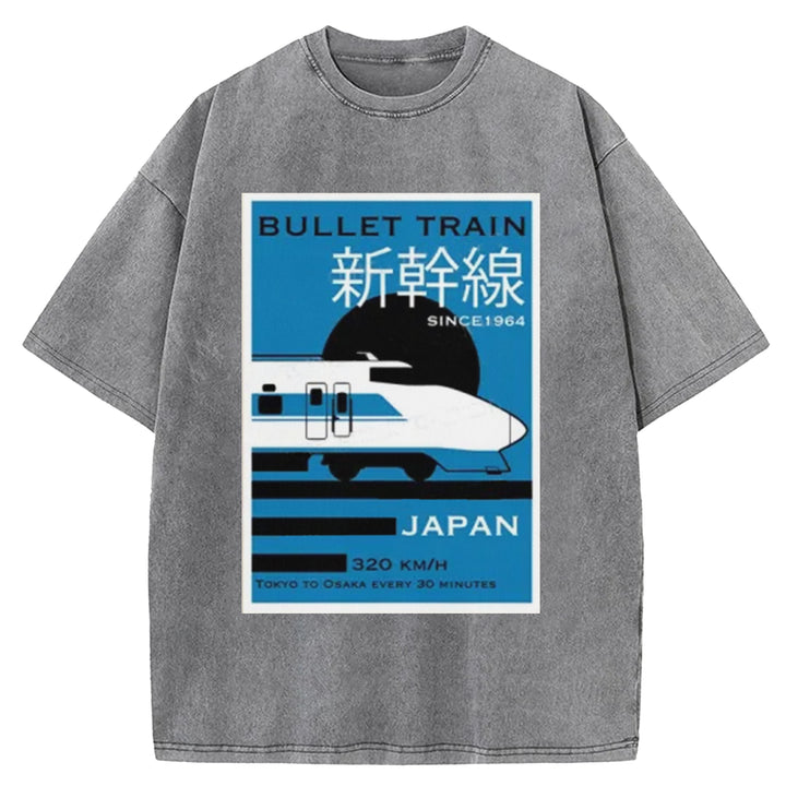 Japan Shinkansen Washed Crew Neck T-shirt