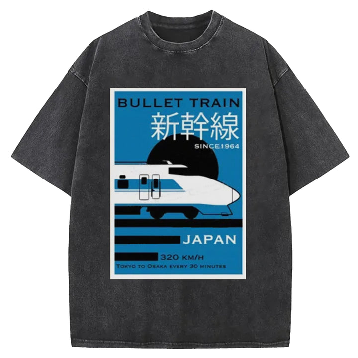 Japan Shinkansen Washed Crew Neck T-shirt
