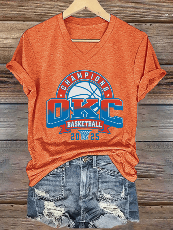 Basketball Print V-Neck T-Shirt