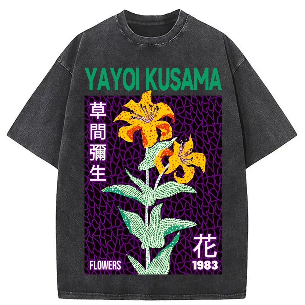 Yayoi Kusama Yellow Flower Washed Crew Neck T-Shirt