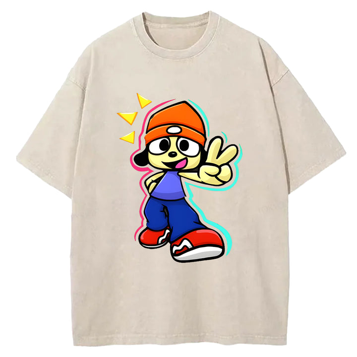 Parappa The Rapper Vintage Design Washed Crew Neck T-Shirt