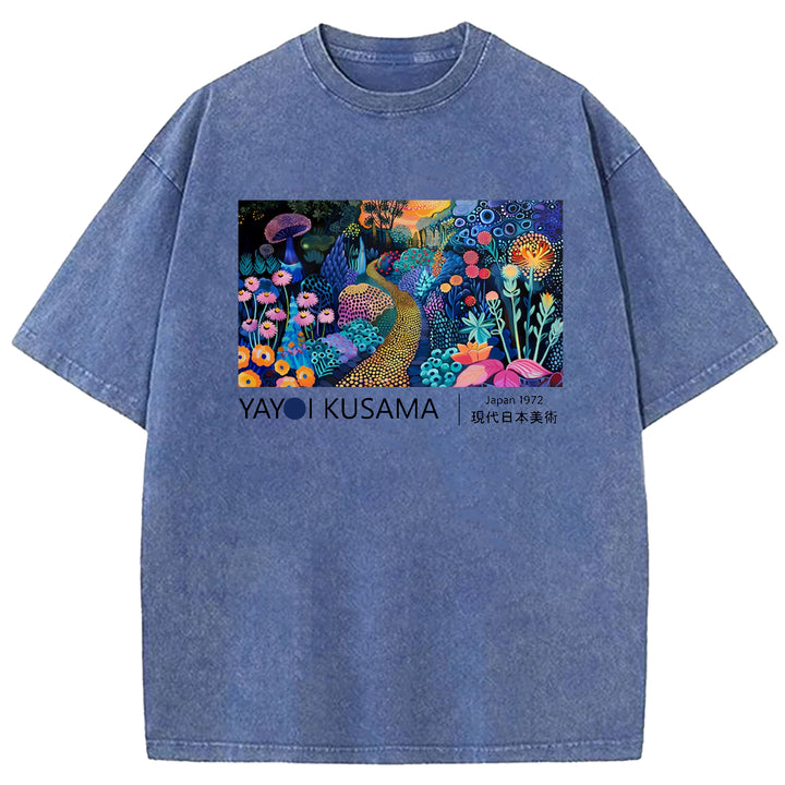 Yayoi Kusama Flower Vintage Washed Crew Neck T-Shirt