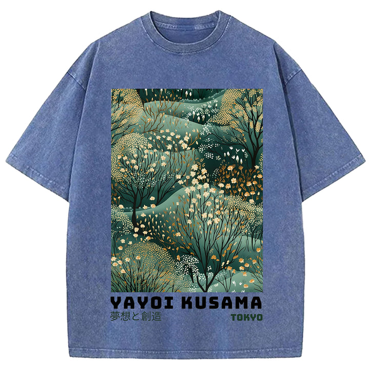 Yayoi Kusama Vintage Design Washed Crew Neck T-Shirt