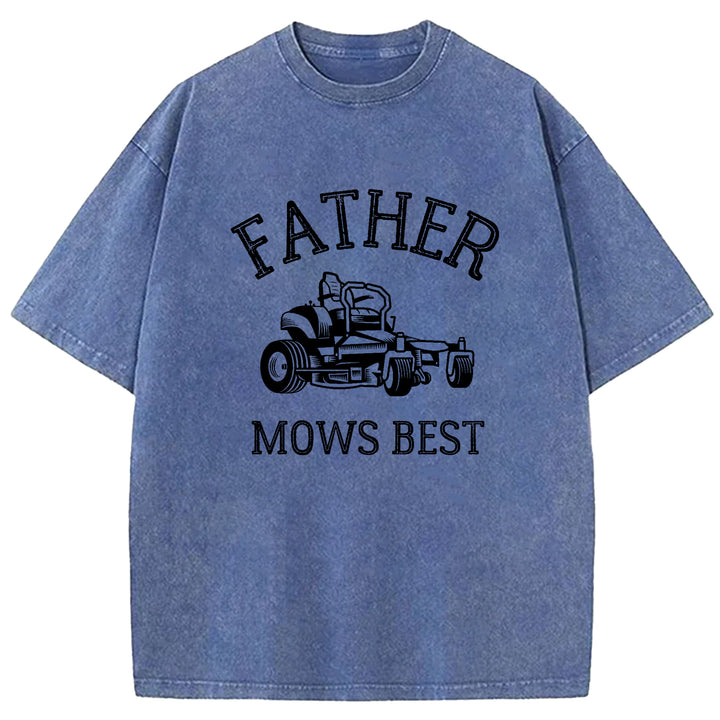 Father Mows Best Washed Crew Neck T-Shirt