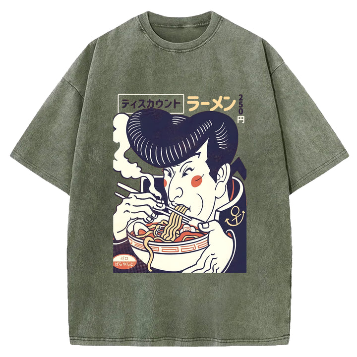 Vintage Japanese Ramen Washed Crew Neck T-Shirt