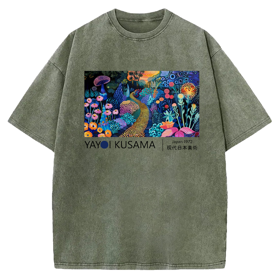 Yayoi Kusama Flower Vintage Washed Crew Neck T-Shirt
