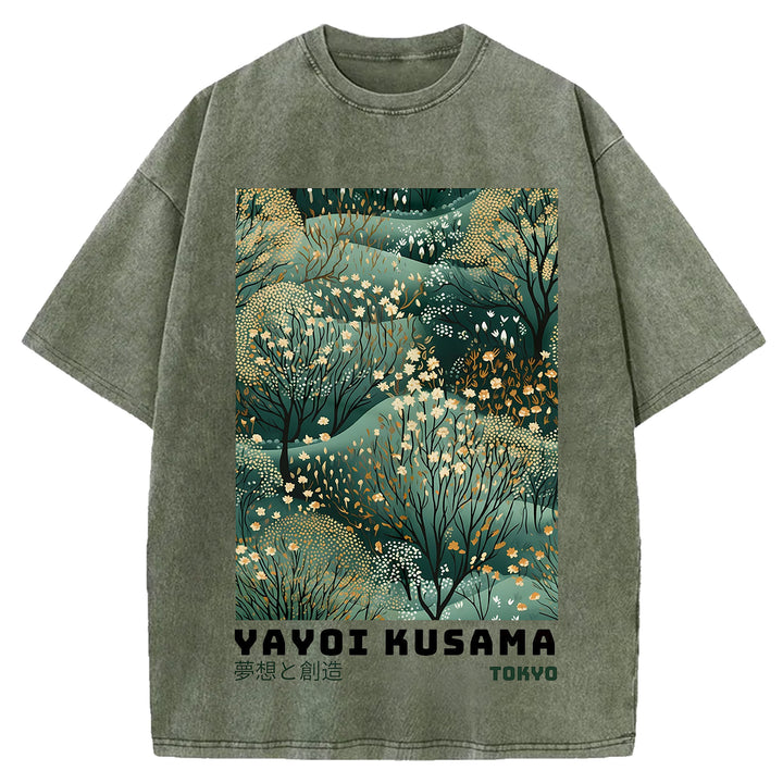 Yayoi Kusama Vintage Design Washed Crew Neck T-Shirt