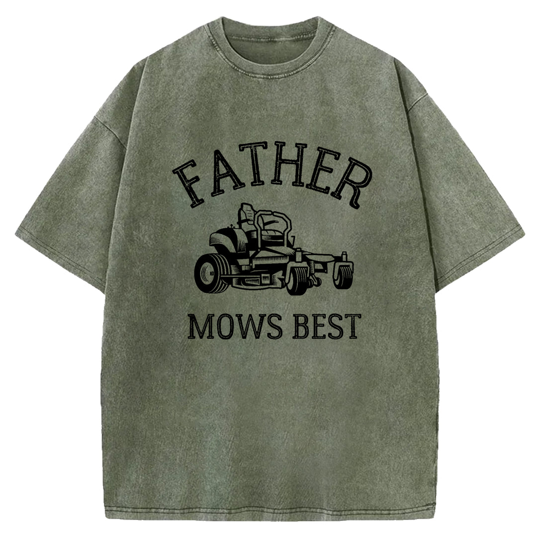 Father Mows Best Washed Crew Neck T-Shirt