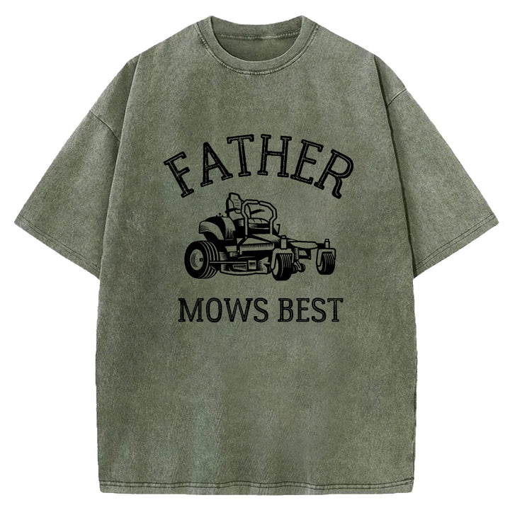 Father Mows Best Washed Crew Neck T-Shirt
