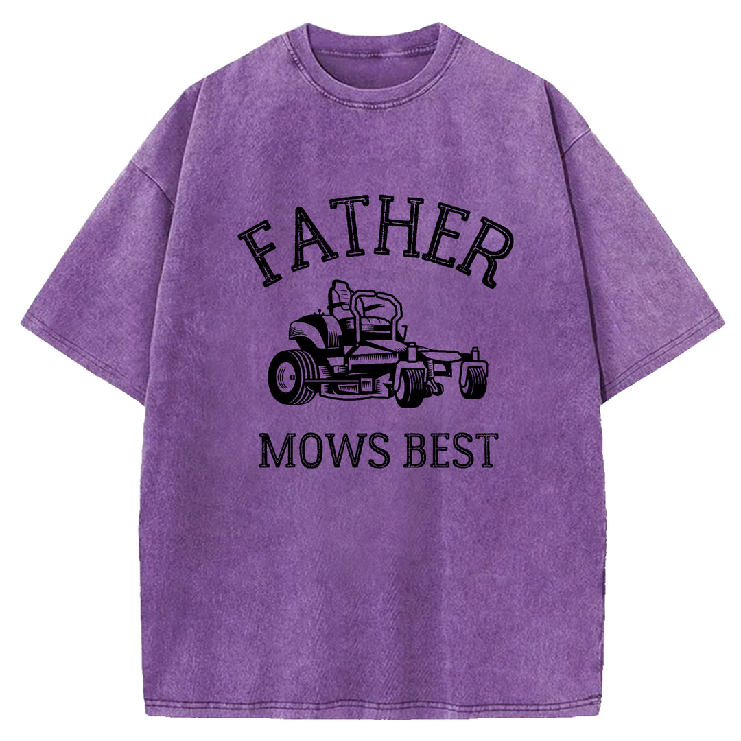 Father Mows Best Washed Crew Neck T-Shirt