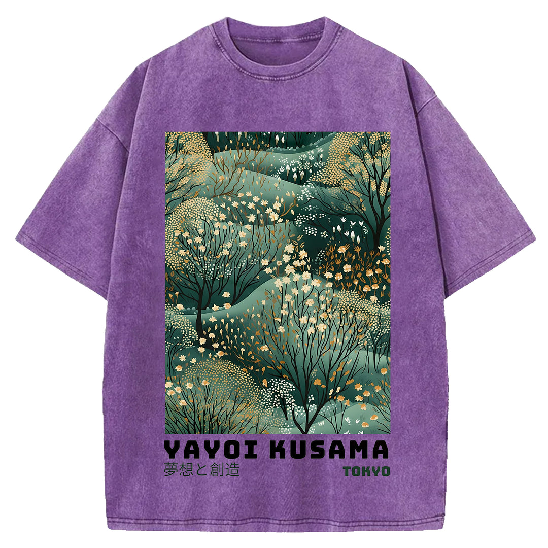 Yayoi Kusama Vintage Design Washed Crew Neck T-Shirt