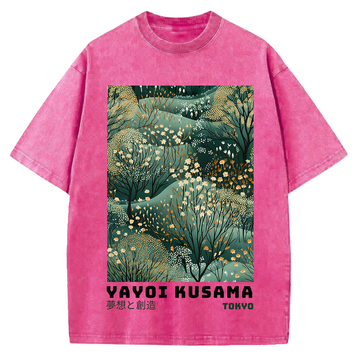 Yayoi Kusama Vintage Design Washed Crew Neck T-Shirt