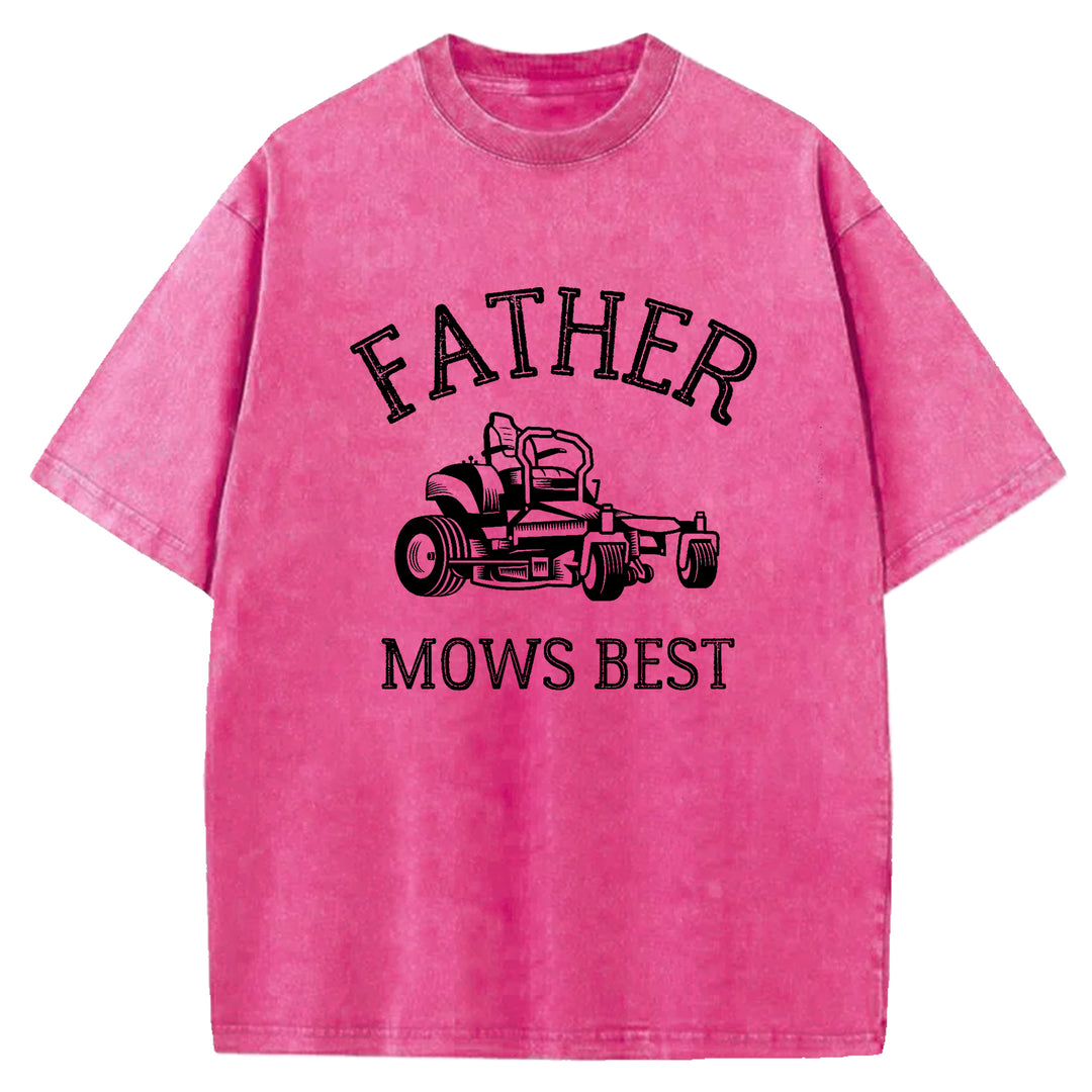 Father Mows Best Washed Crew Neck T-Shirt