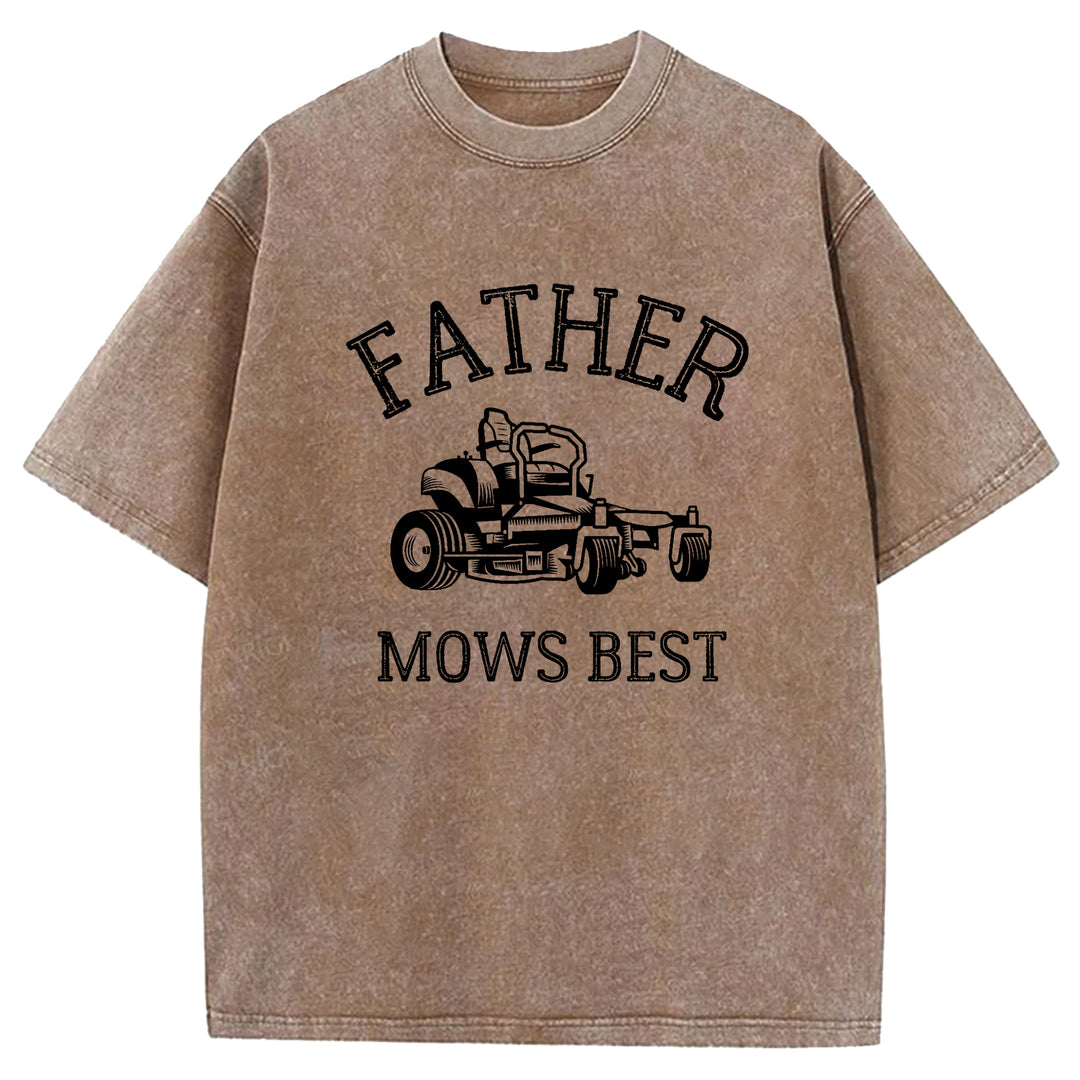 Father Mows Best Washed Crew Neck T-Shirt