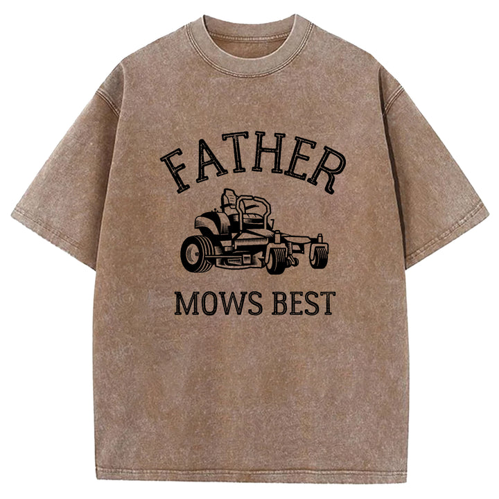 Father Mows Best Washed Crew Neck T-Shirt