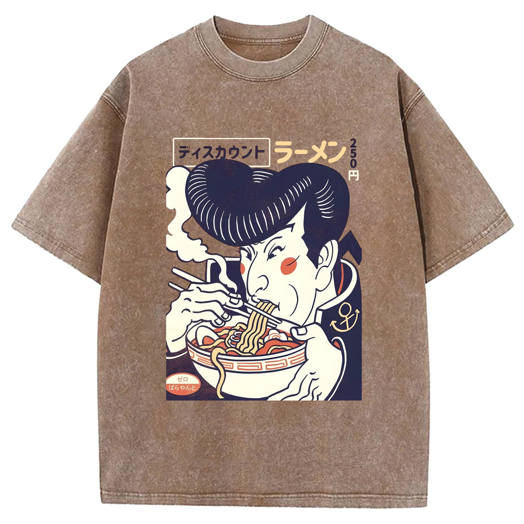 Vintage Japanese Ramen Washed Crew Neck T-Shirt