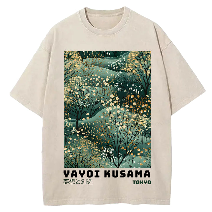 Yayoi Kusama Vintage Design Washed Crew Neck T-Shirt