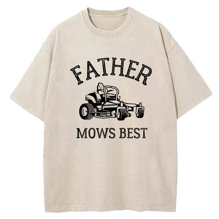 Father Mows Best Washed Crew Neck T-Shirt