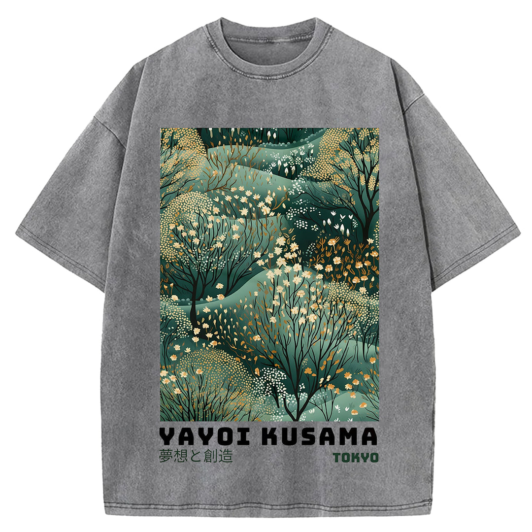 Yayoi Kusama Vintage Design Washed Crew Neck T-Shirt