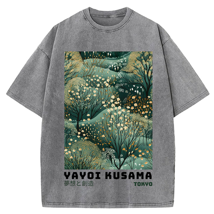 Yayoi Kusama Vintage Design Washed Crew Neck T-Shirt
