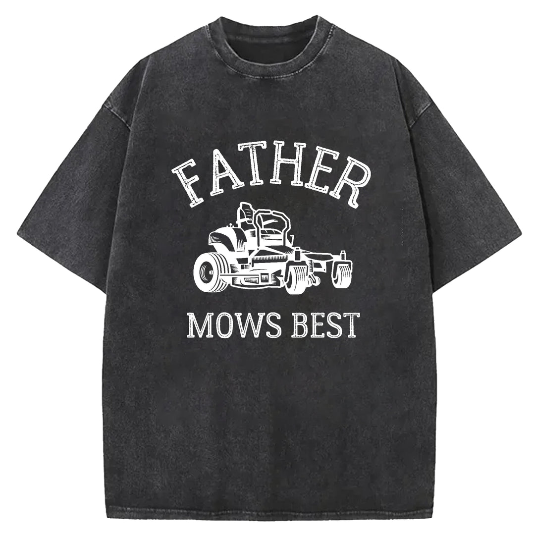 Father Mows Best Washed Crew Neck T-Shirt