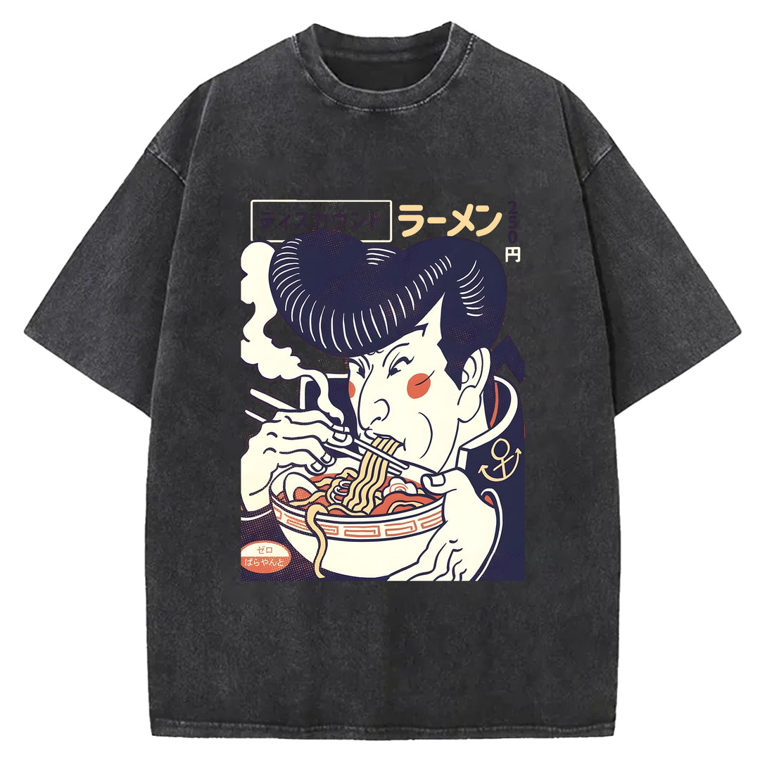 Vintage Japanese Ramen Washed Crew Neck T-Shirt