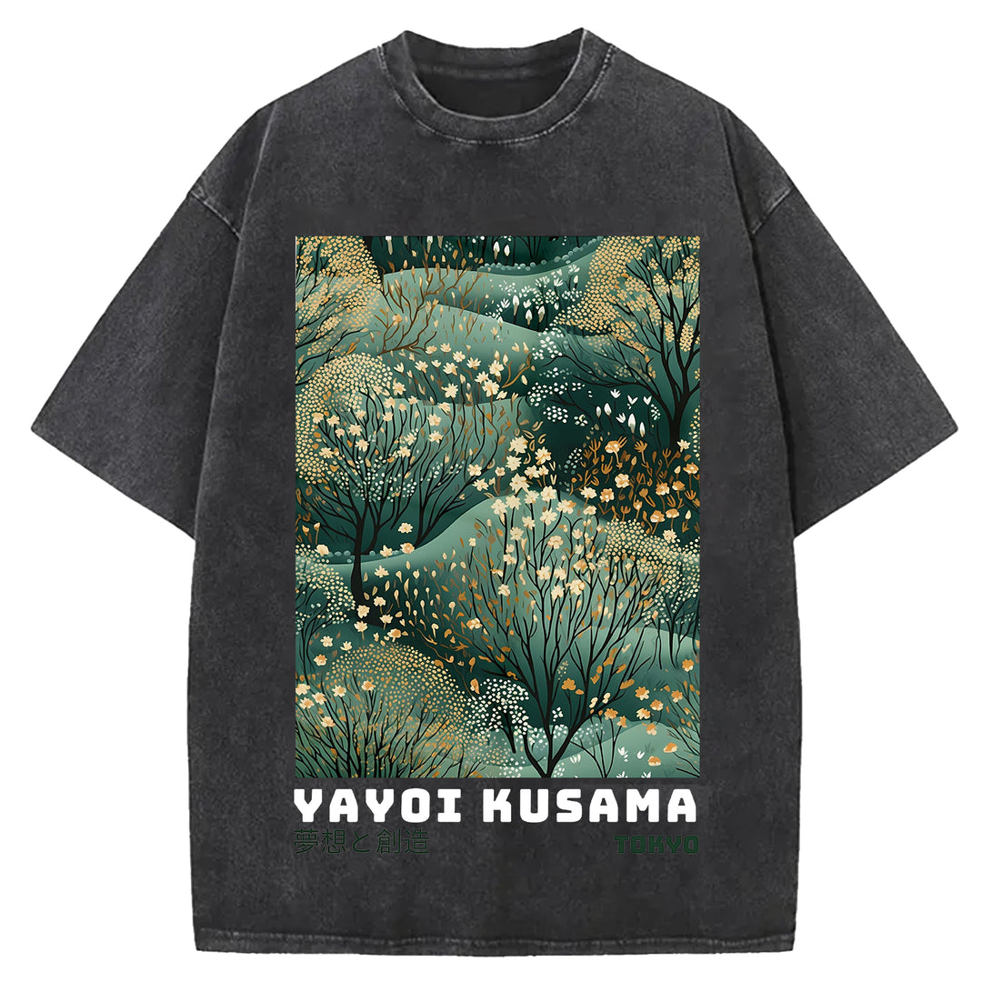 Yayoi Kusama Vintage Design Washed Crew Neck T-Shirt