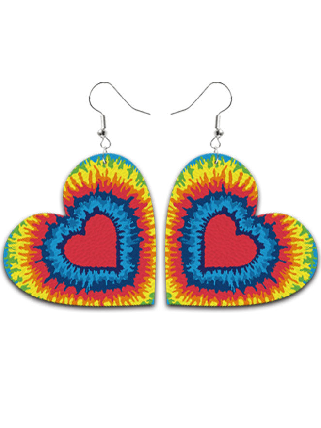 Tie-dyed Leather Heart Earrings