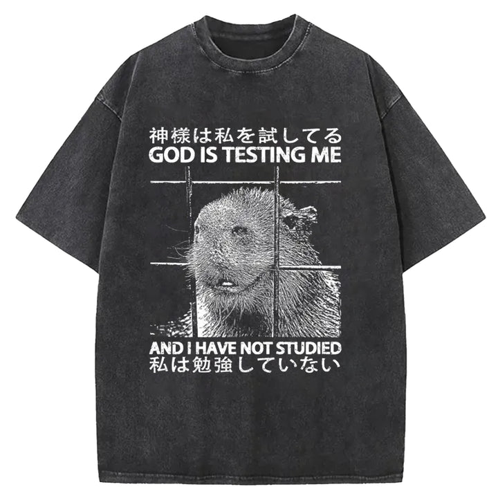 GOD IS TESTING  ME Washed Crew Neck T-shirt