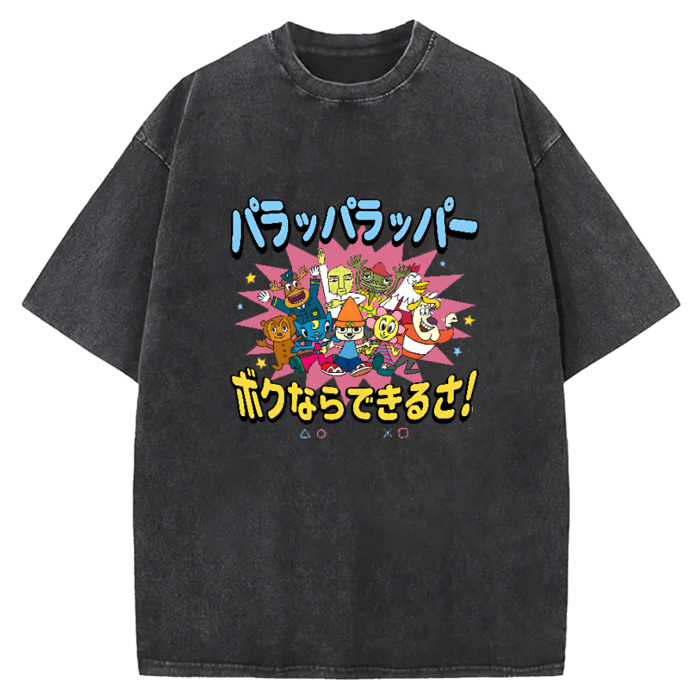 Parappa The Rapper Vintage Design Washed Crew Neck T-Shirt