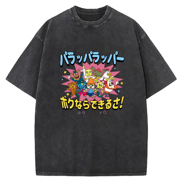 Parappa The Rapper Vintage Design Washed Crew Neck T-Shirt