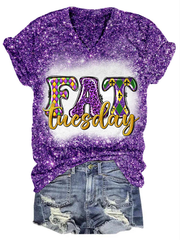 Fat Tuesday Mardi Gras Glitter T-Shirt