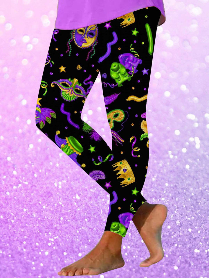 Colored Ribbon Mardi Gras Print Leggings