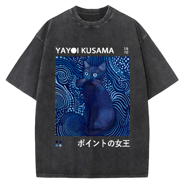 Yayoi Kusama Flower Vintage Japanese Design Washed Crew Neck T-Shirt