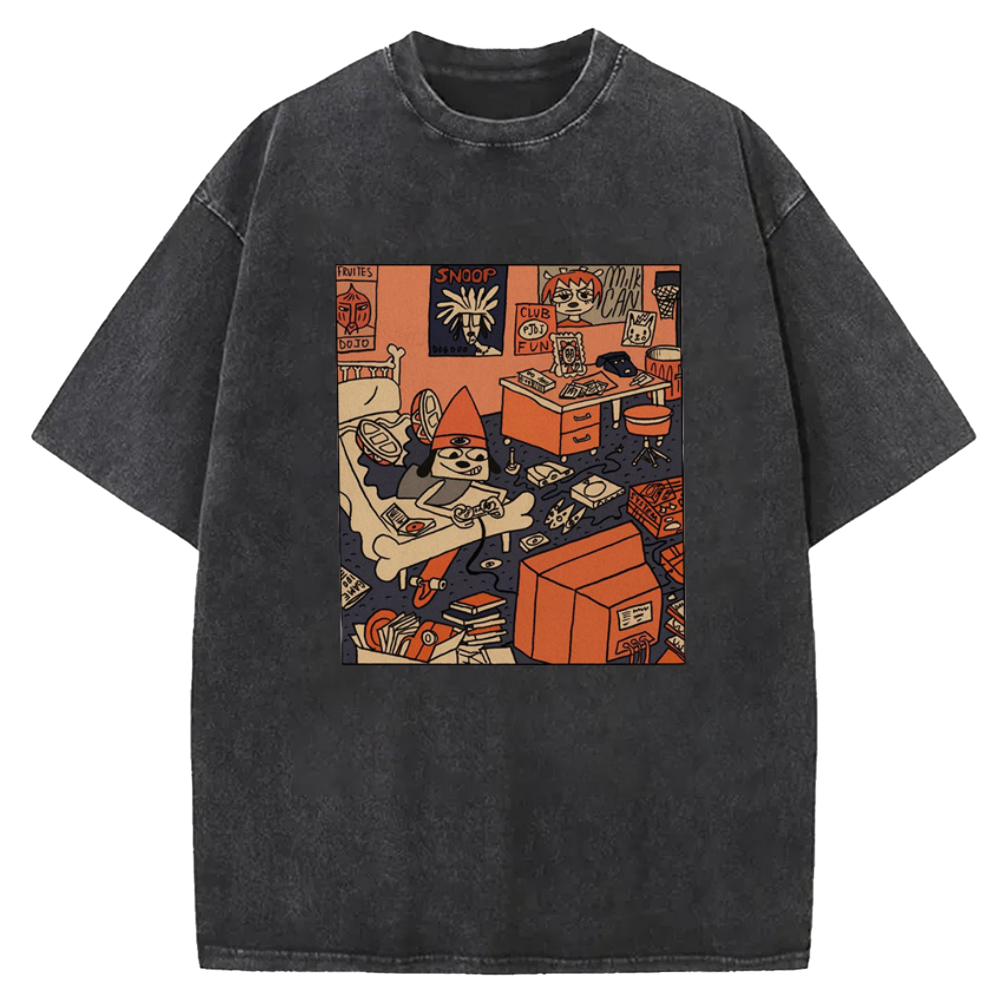Parappa The Rapper Vintage Design Washed Crew Neck T-Shirt
