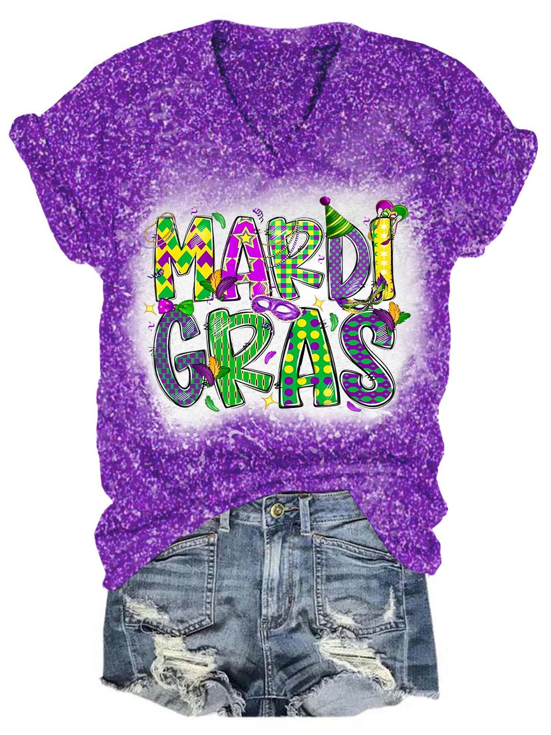 Happy Mardi Gras Glitter V-Neck Tee